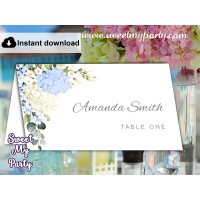 Blue Ivory Hydrangea Escort Cards template,Hydrangea Place Cards template,(139)